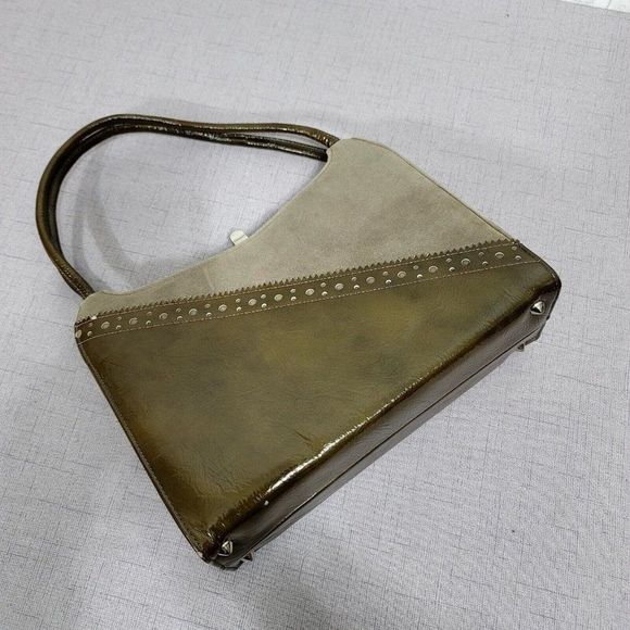 Vintage 60s Lennox Bags Two Tone Green Grey Leather‎ Vinyl Shoulder Bag Purse - Picture 4 of 15